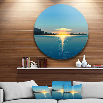 Sea Sinking Sun - Sea & Shore Metal Circle Wall Art